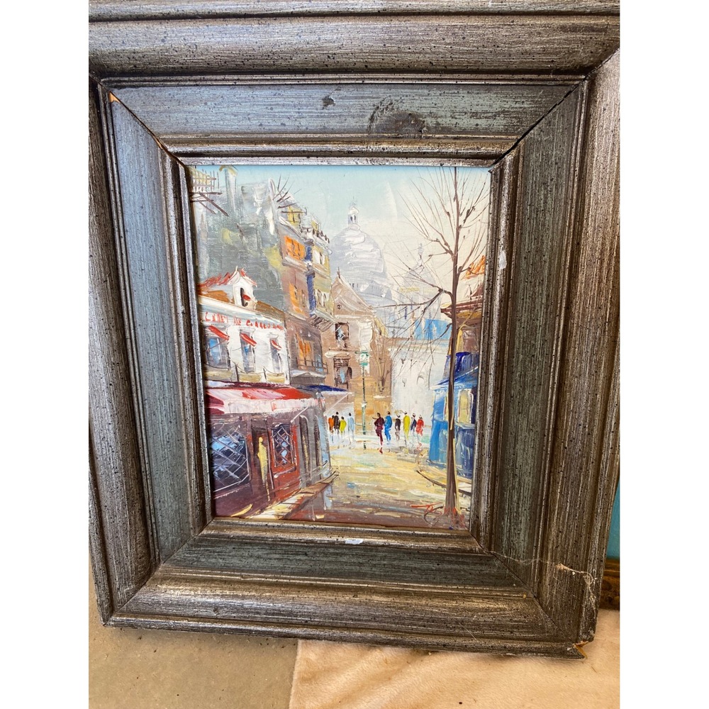 Vintage Paris Street Scene Oil Painting Sacre Coeur Montmartre Signed Framed Art
